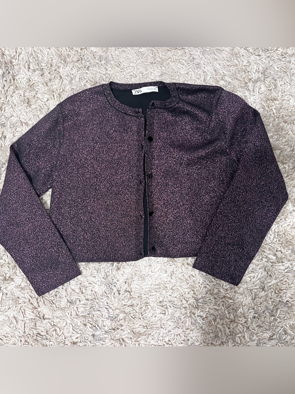 Zara Shimmery Plum Button-Front Cardigan